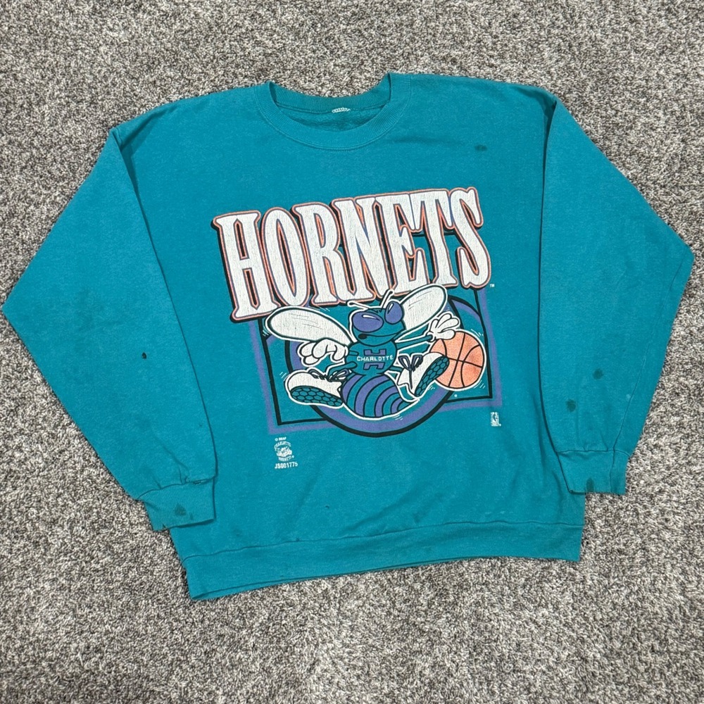 Vintage 90s Charlotte Hornets NBA Graphic Crewneck Sweatshirt Teal Mens XL